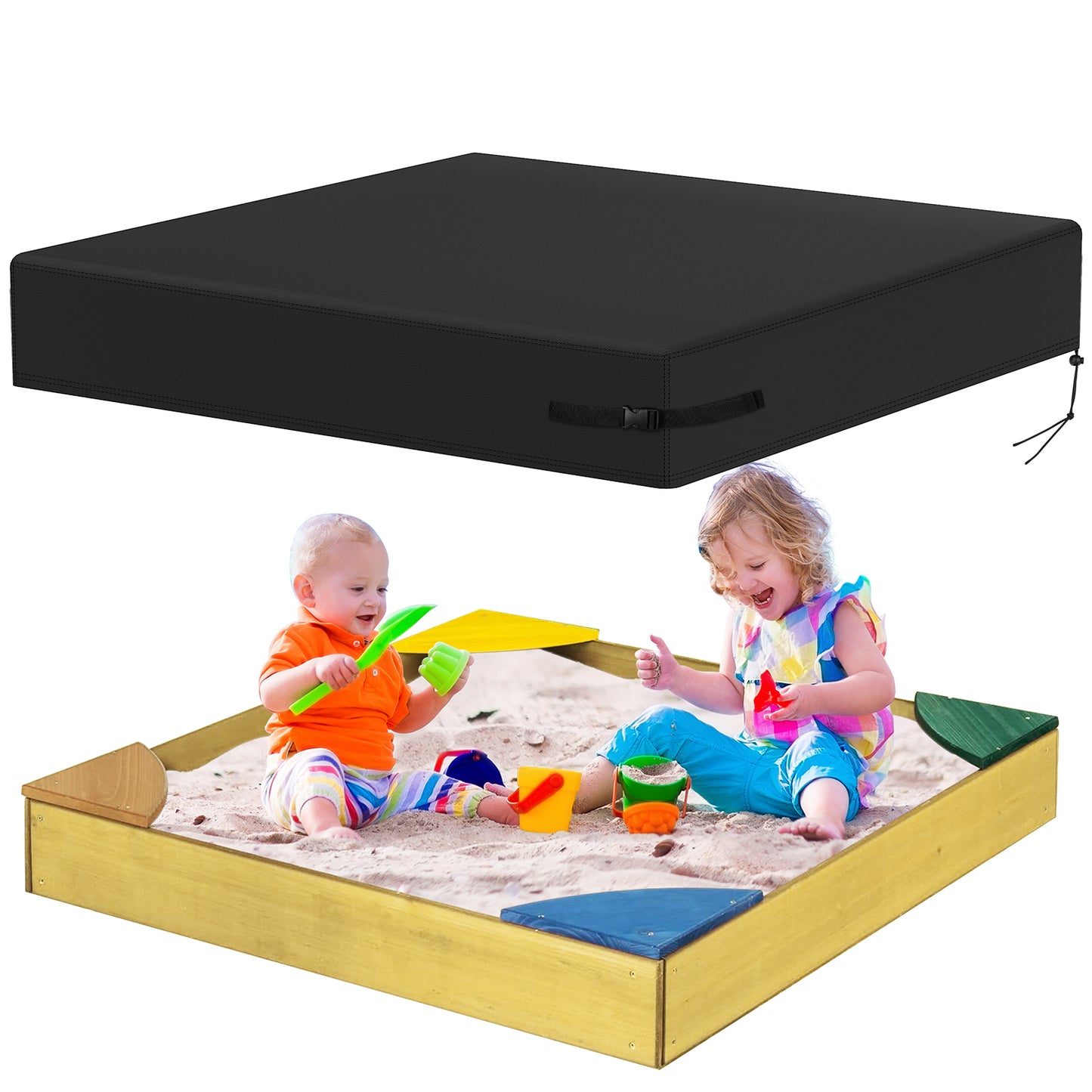 Yexcend Sandbox Cover, 800D Oxford Cloth Waterproof Outdoor Square Sand Box Cover for Kids, Protect Sandbox Sand and Toys