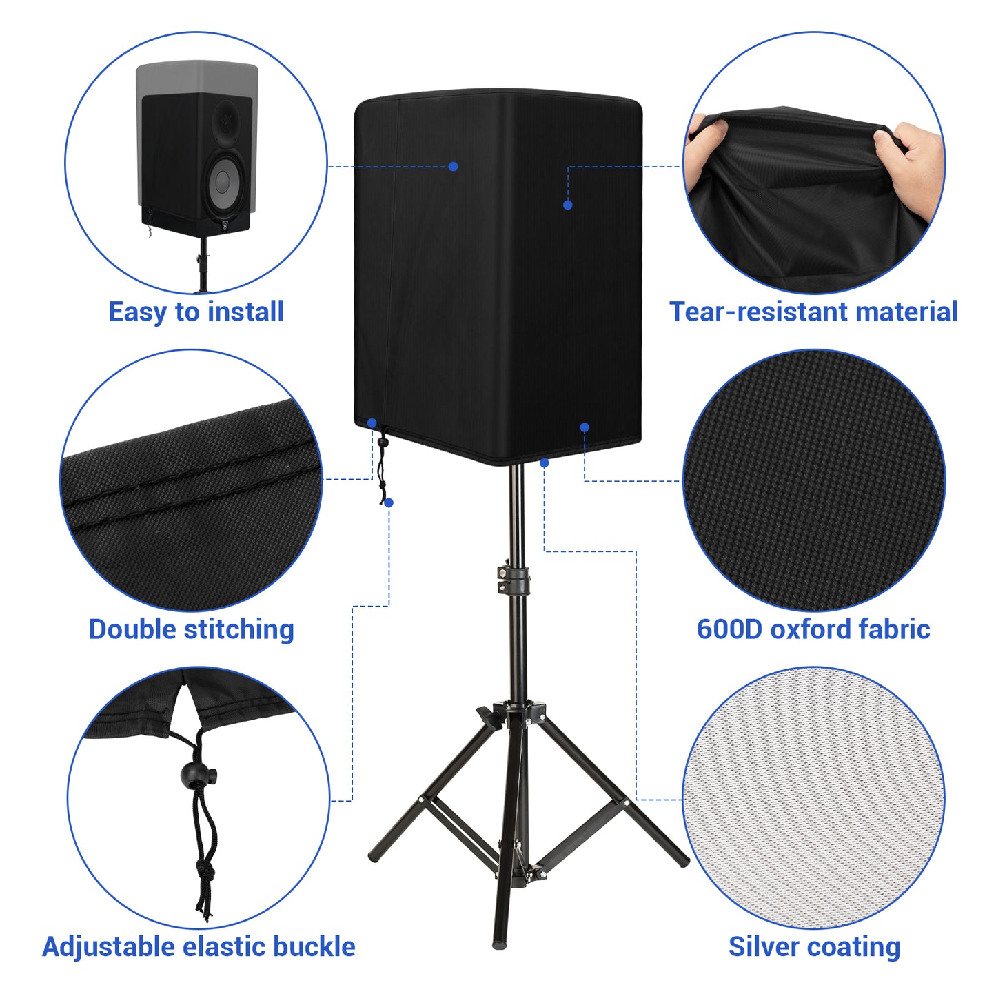 Speaker Cover PA/DJ Powered Speaker Mounted on Stand, Outdoor Speaker Covers UV Protection Water Resistant Dustproof 600D Oxford Cloth(Black)