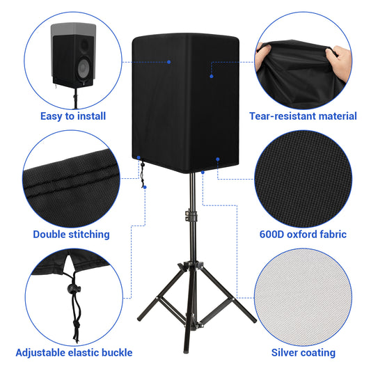 Speaker Cover PA/DJ Powered Speaker Mounted on Stand, Outdoor Speaker Covers UV Protection Water Resistant Dustproof 600D Oxford Cloth(Black)