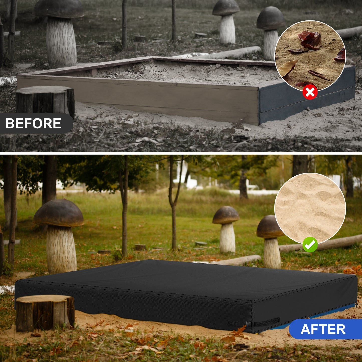 Yexcend Sandbox Cover, 800D Oxford Cloth Waterproof Outdoor Square Sand Box Cover for Kids, Protect Sandbox Sand and Toys