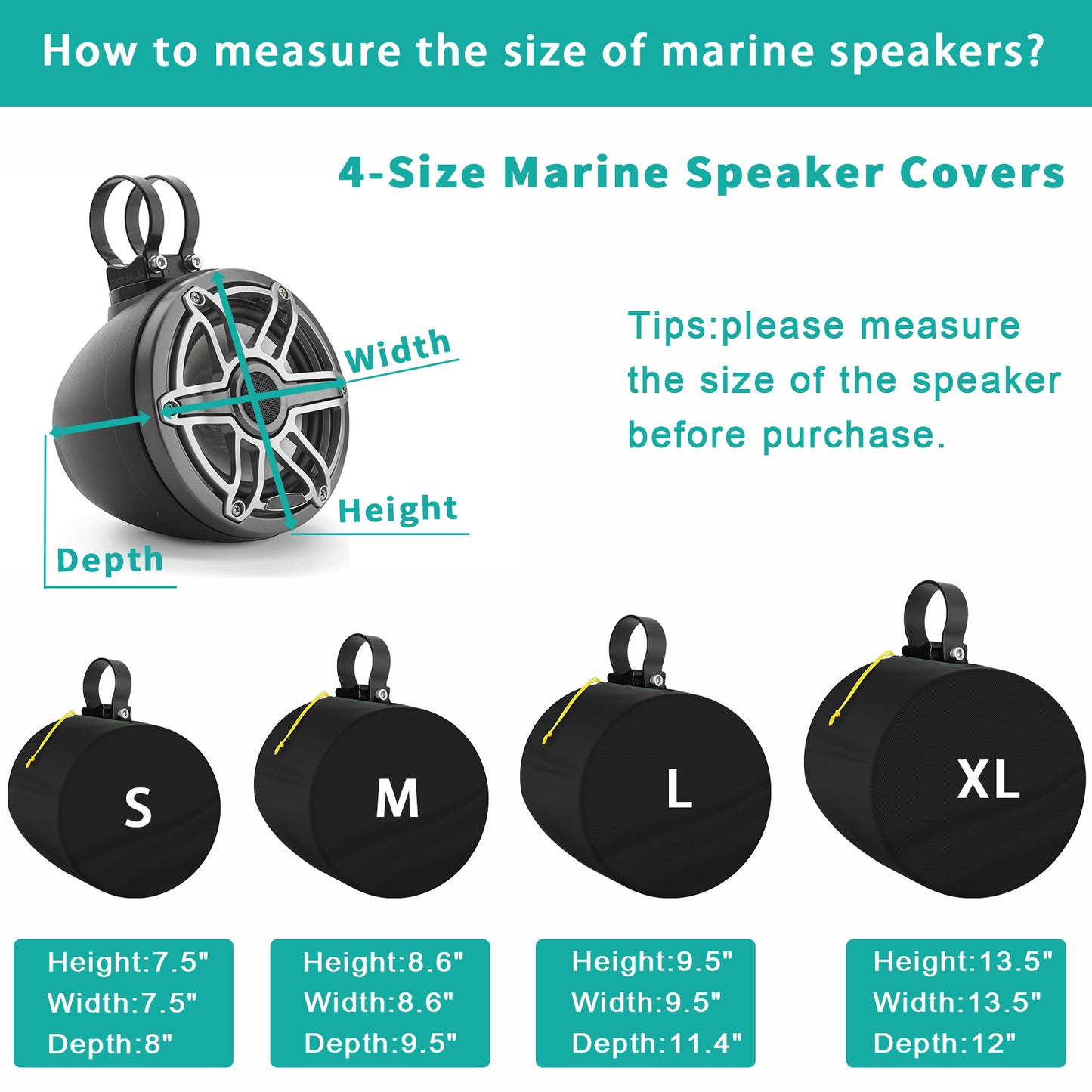 2 Packs Boat Speaker Cover, 800D Oxford Cloth Marine Wakeboard Tower Speaker Cover Waterproof, UV Resistant, Dustproof