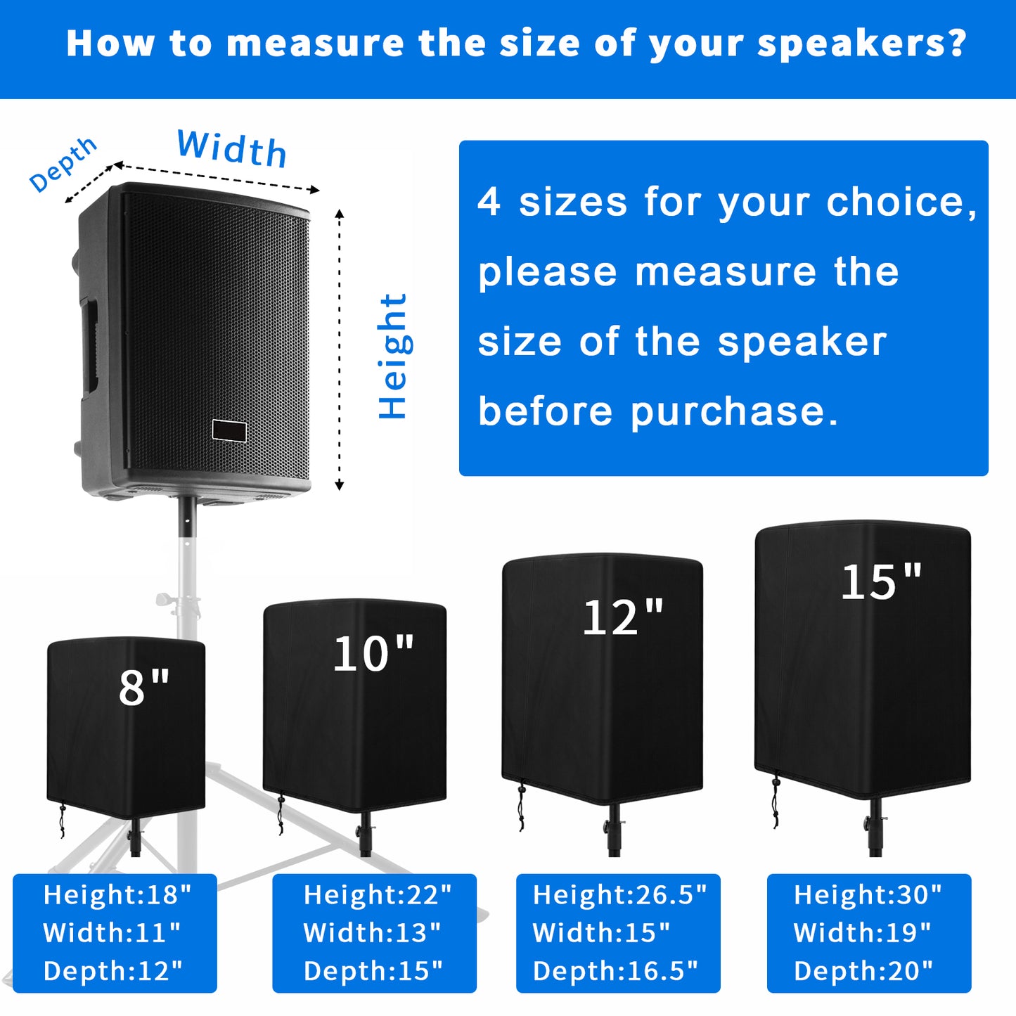 Speaker Cover PA/DJ Powered Speaker Mounted on Stand, Outdoor Speaker Covers UV Protection Water Resistant Dustproof 600D Oxford Cloth(Black)