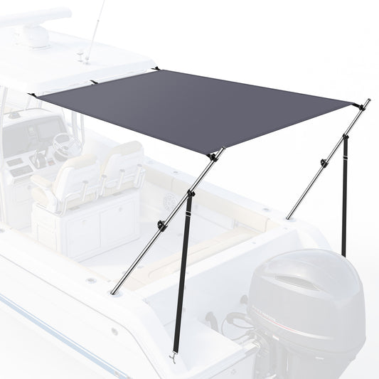 Universal T-Top Shade Extension 1400D Polyester with Adjustable Poles Heavy-Duty UV-Resistant & Waterproof Boat Shade with Telescopic Stainless Steel Pole Kit, Charcoal Gray