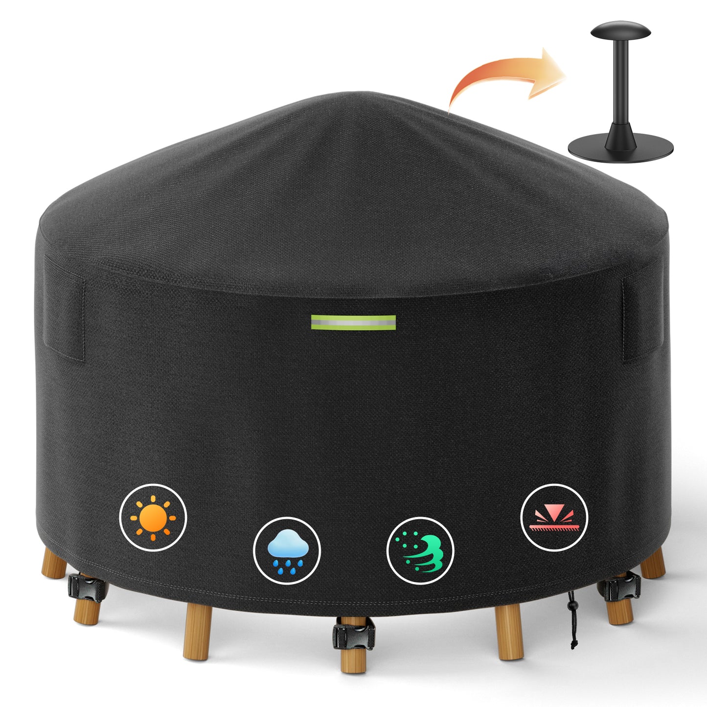 Yexcend Round Patio Furniture Covers with Support Pole, 800D Heavy Duty Waterproof Tear-Resistant Polyester Outdoor Furniture Cover & Fire Pit