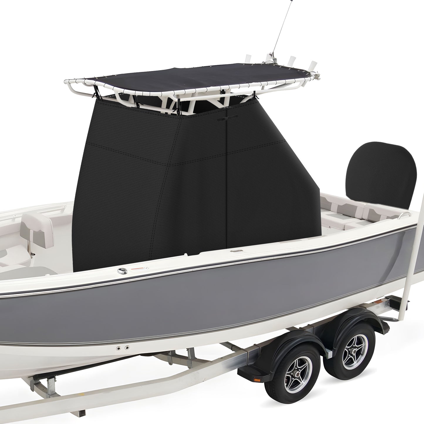 1200D Waterproof T-Top Boat Center Console Cover with Motor Cover, Heavy Duty Marine Grade Polyester Fabric, Fit T-Top Center Console 83" L 55" W 72" H, Black