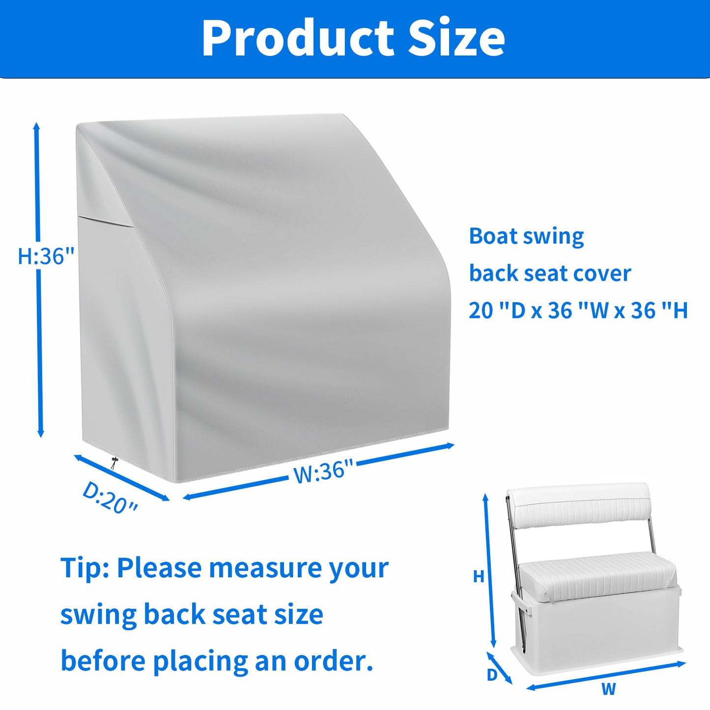 Yexcend Waterproof Boat Swing Back Seat Cover, 600D Marine Grade Polyester Canvas Swingback Cooler Seat Cover,Grey(20" Dx 36" W x 36" H)
