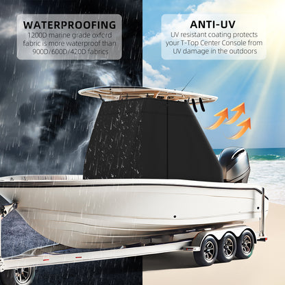 1200D Waterproof T-Top Boat Center Console Cover with Motor Cover, Heavy Duty Marine Grade Polyester Fabric, Fit T-Top Center Console 83" L 55" W 72" H, Black