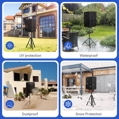 Speaker Cover PA/DJ Powered Speaker Mounted on Stand, Outdoor Speaker Covers UV Protection Water Resistant Dustproof 600D Oxford Cloth(Black)