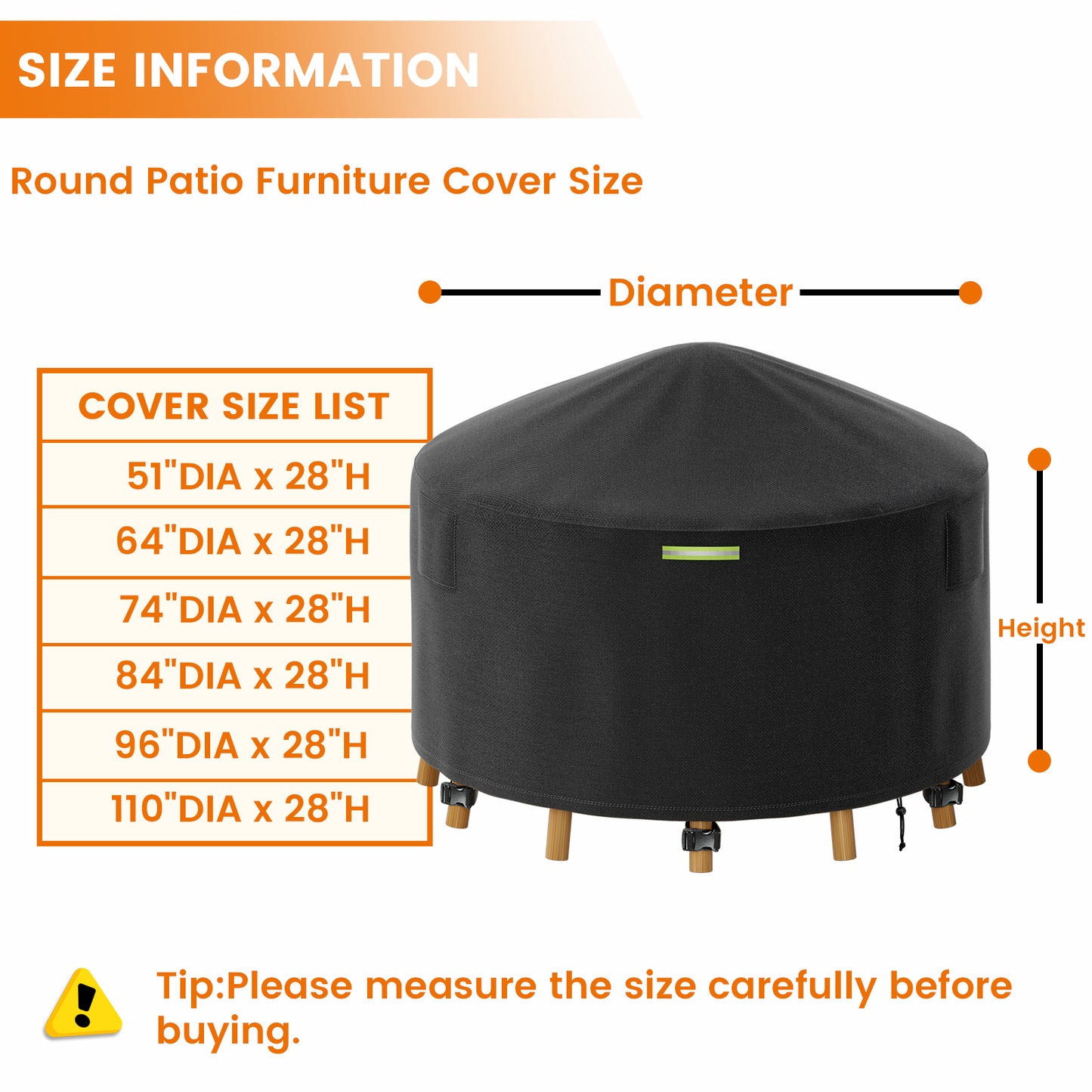 Yexcend Round Patio Furniture Covers with Support Pole, 800D Heavy Duty Waterproof Tear-Resistant Polyester Outdoor Furniture Cover & Fire Pit