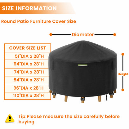 Yexcend Round Patio Furniture Covers with Support Pole, 800D Heavy Duty Waterproof Tear-Resistant Polyester Outdoor Furniture Cover & Fire Pit