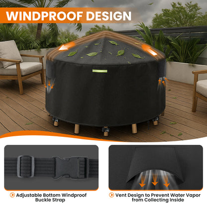 Yexcend Round Patio Furniture Covers with Support Pole, 800D Heavy Duty Waterproof Tear-Resistant Polyester Outdoor Furniture Cover & Fire Pit