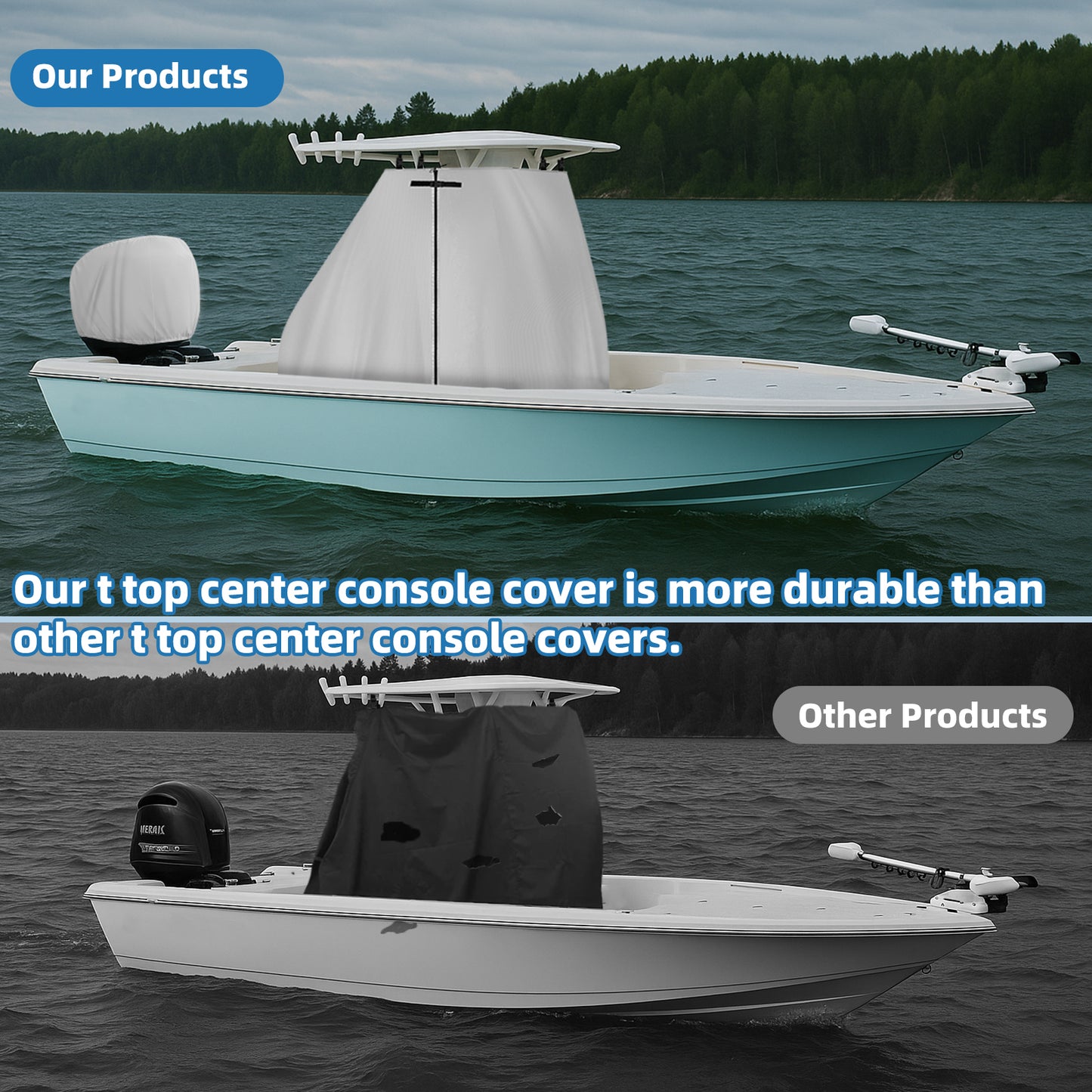 Yexcend T-Top Center Console Boat Cover, Heavy Duty 600D Waterproof T Top Console Cover with Motor Cover, UV Resistant Polyester T-Top Boat Cover, Gray