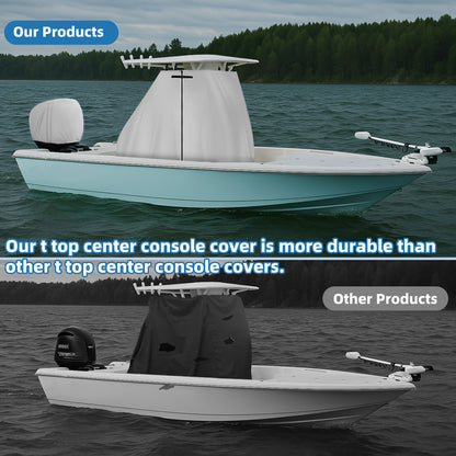 Yexcend T-Top Center Console Boat Cover, Heavy Duty 600D Waterproof T Top Console Cover with Motor Cover, UV Resistant Polyester T-Top Boat Cover, Gray